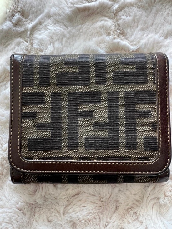 Fendi Handbags - Fendi Zucca Monogram Canvas & Leather Trifold Wallet